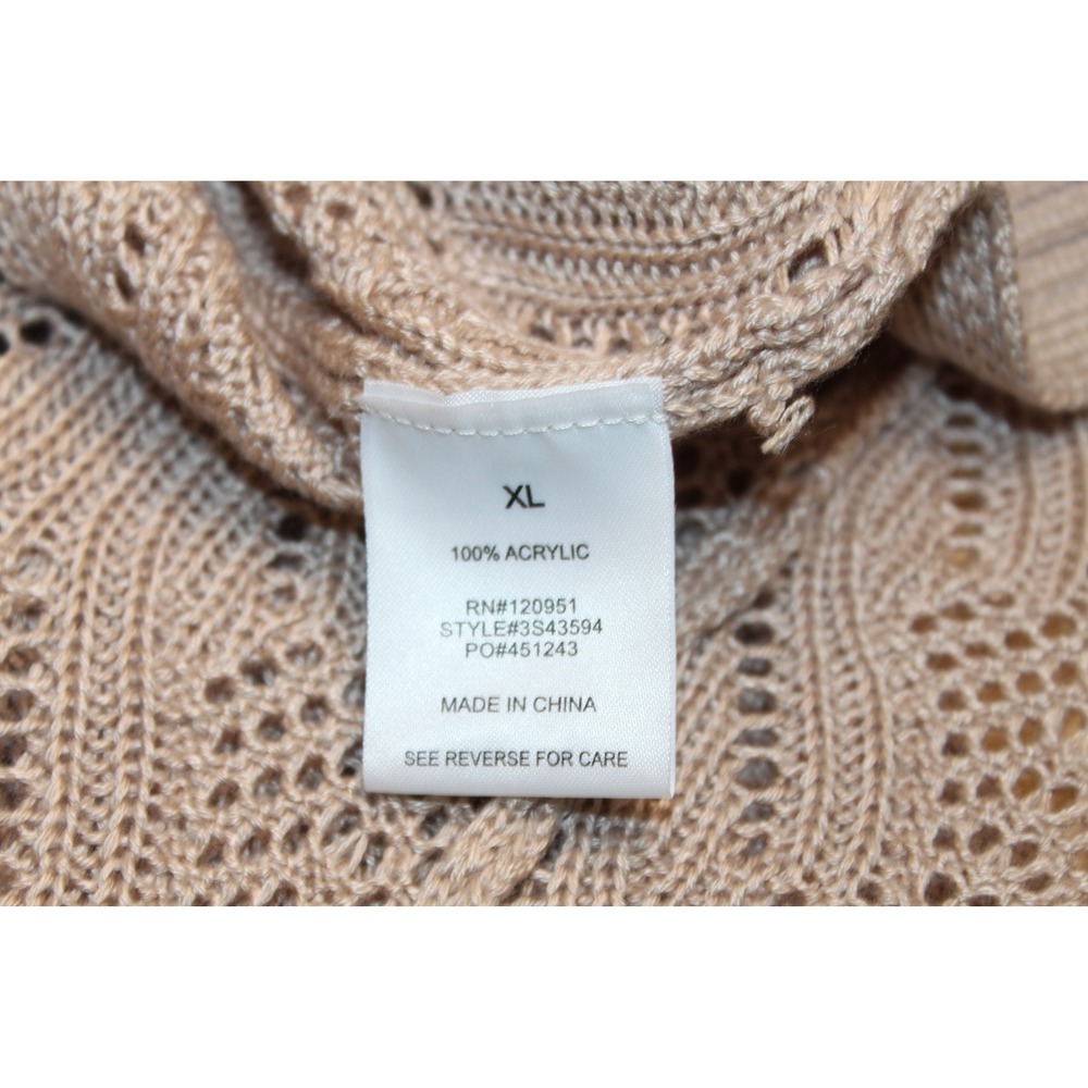 Pink Rose Boho Earthy Coastal Taupe Open Front Pointelle Knit Cardigan Size XL - Picture 9 of 10
